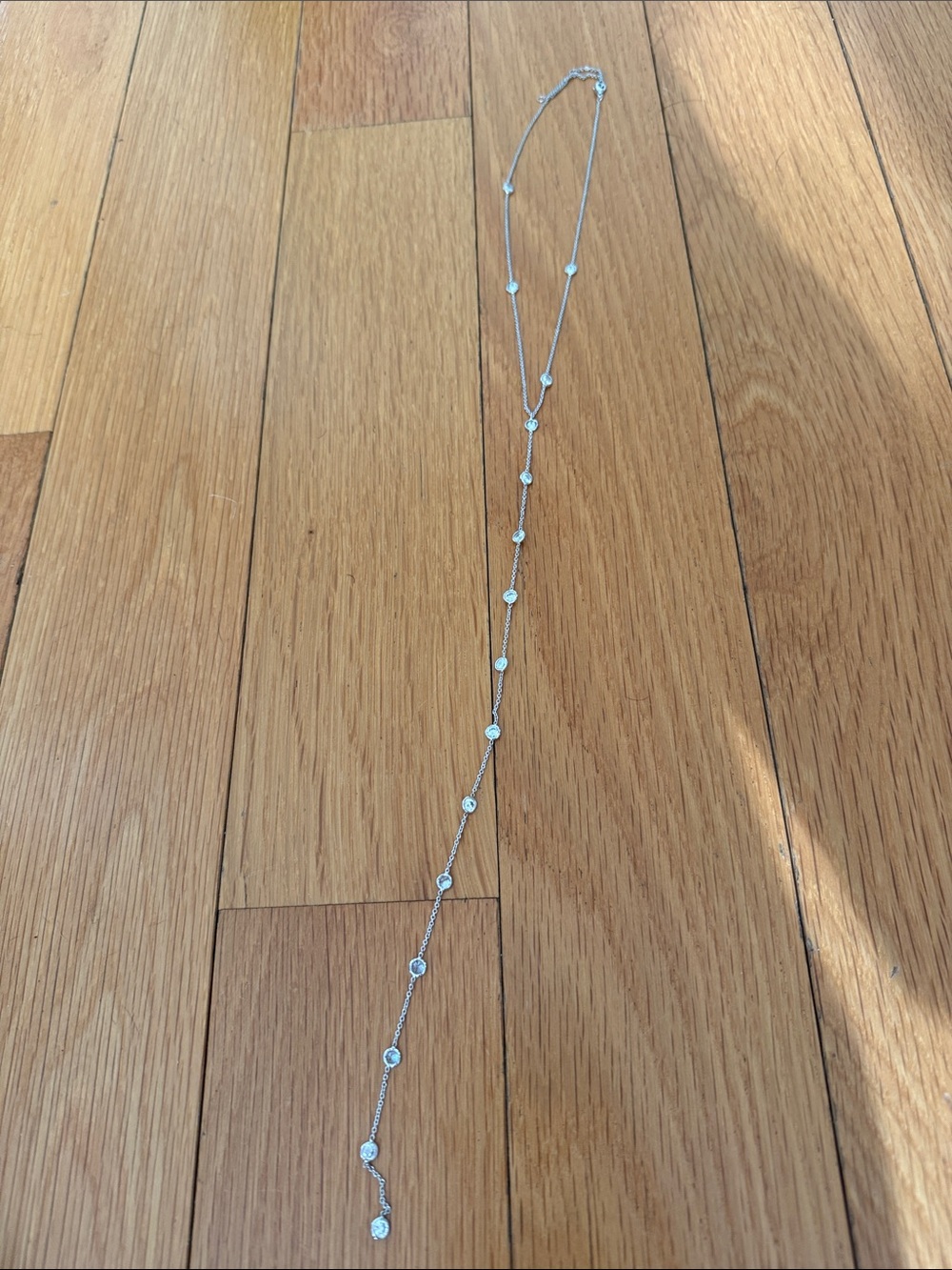 Delicate Silver tone Y-Drop Necklace with Clear Stones - Women Jewelry